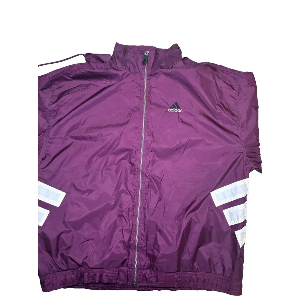 Vintage Adidas Windbreaker Jacket Men's XXL. Hooded, Full Zip, Three Stripes.